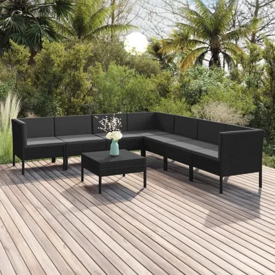 Produktbild von 8-tlg. Garten-Lounge-Set mit Auflagen Poly Rattan Schwarz , Gartenmöbel-Sets Design 2024