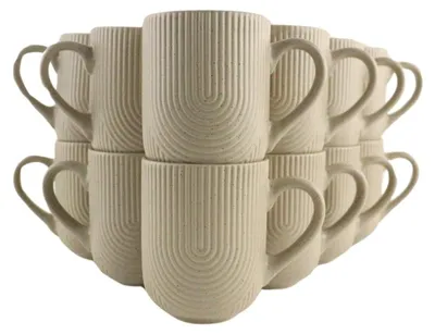 Produktbild von Set mit 12 Kaffeetassen mit Henkel – 300 ml – Keramik – Beige