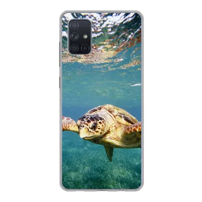 Produktbild von MuchoWow® Handyhülle Schutzhülle Hülle für Samsung Galaxy A71 Schildkröte - Wasser - Blau Silikon Softcase Handy Hülle - Kartenbesitzer