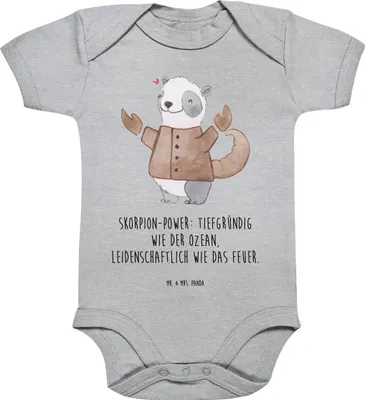 Produktbild von Mr. & Mrs. Panda overall baby Skorpion Astrologie 12. - 18. Monat - Heather Grey - Geschenk, Sternzeichen, Strampler, babykleidung body, Babybody kurzarm, Babystrampler