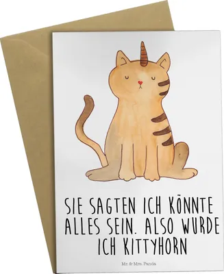 Produktbild von Mr. & Mrs. Panda Grußkarte Einhorn Katze - Weiß - Geschenk, osterkarten, Unicorn, jubiläumskarte, osterkarte, Grußkarten, Regenbogen, Glitzer, Mieze, einladungskarten