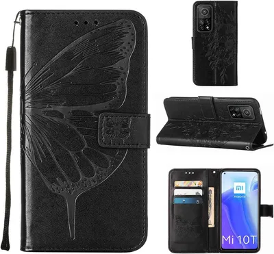 Image de Xiaomi Poco M3 Pro 5G Case, Butterfly Relief Flip Leather Case with Card Pockets and Stand pour Xiaomi Redmi Note 10 5G / Poco M3 Pro 5G noir