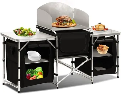 Produktbild von Campingküche Campingschrank Faltschrank Küchenbox Campingschrank Reiseküche mit Staufächer & Tragetasche für Camping, Garten, Outdoor-Aktivitäten