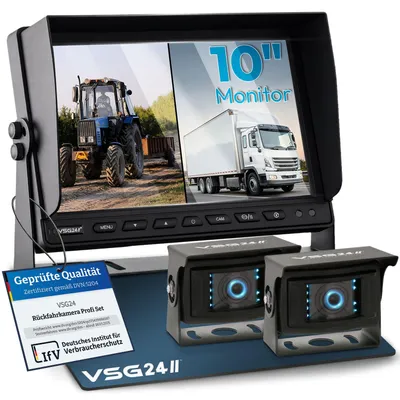Produktbild von 10" Rückfahrkamera Set PROFI HD XL | mit 2 x 1080P HD Kamera IP69K RVS-24569