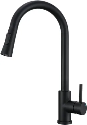 Produktbild von VBChome Küchenarmatur Schwarz mit ausziehbarem Auslauf, 360° drehbar, mit Knopf für Strahlarten – moderne Armatur für Spüle