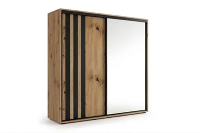 Produktbild von Mia8 Schwebetürenschrank mit Spiegel und 3 dekorativen Lacobel - Artisan - 100 x 62 x 215 cm