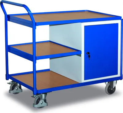 Produktbild von Werkstattwagen mit 3 Ladeflächen und 1 Schrank + EasySTOP