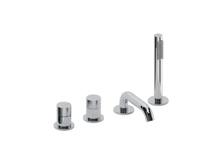 Produktbild von SANYCCES LOOP K 4-Loch Wannenrandarmatur mit Umsteller, Wanneneinlauf, Handbrause & Brauseschlauch, chrom
