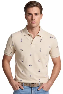 Produktbild von Beige Polo Gant mit 2 Knöpfen, normale Passform, bedruckt