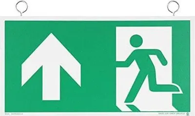 Produktbild von notlok Safety Work - 1x - Evakuierungsschild - Hängend - nach oben (links) - 30x15cm | PVC Platte für Aufhängung | Notausgangsschild Nachleuchtend