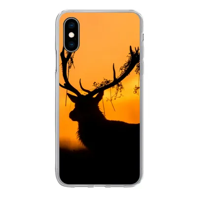 Produktbild von MuchoWow® Handyhülle Schutzhülle Hülle für iPhone X Hirsch - Orange - Scherenschnitt - Tiere - Natur Silikon Softcase Handy Hülle - Handyhülle