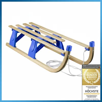 Produktbild von XXL Holzschlitten 110 cm für 2 Personen mit klappbarer Rückenlehne. Premium Kinderschlitten aus Holz inklusive sicherem Sicherheitsschloss.