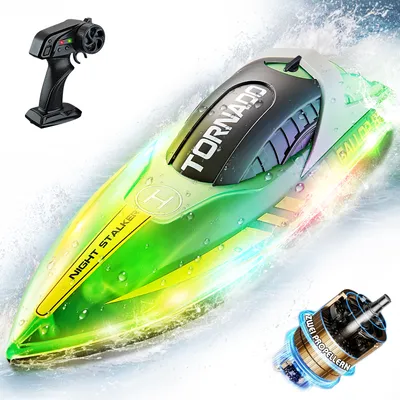 Immagine prodotto di Barca telecomandata per piscina, barca RC da 2,4 GHz per bambini con luci LED, motoscafo telecomandato, giocattoli RC per piscina