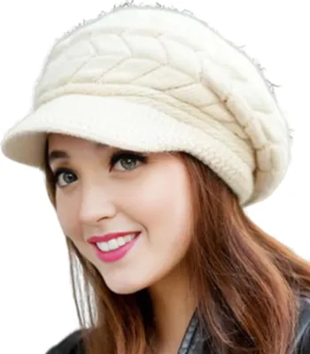 Produktbild von Damen-Wintermütze dicker Plüsch gestrickt kurze Krempe Wärmespeicherung winddichte Kopfbedeckung einfarbig für Pendeln Outdoor-Mütze-Beige