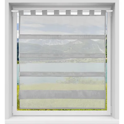 Produktbild von Bistrogardine Grau 100x110 cm – Sky Scheibengardine mit Schlaufendurchzug, Raffoptik, Polyester Voile, Sichtschutz für Küche und Fenster
