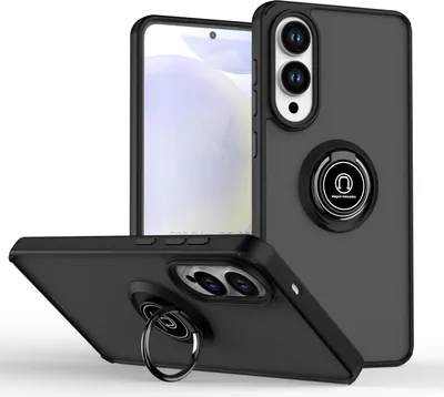 Immagine prodotto di Custodia per Samsung Galaxy S25 Edge in TPU traslucido opaco con supporto ad anello e supporto Nero