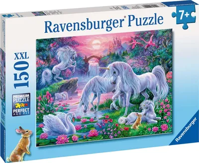 Produktbild von 150 Teile Ravensburger Kinder Puzzle XXL Einhörner im Abendrot 10021