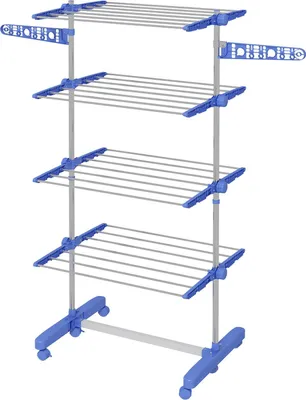 Produktbild von Wäscheständer Mit Rollen Wäschetrockner Turm, Standtrockner Mit Klappbarem Flügel, Wäscheturm, Stahl, Blau