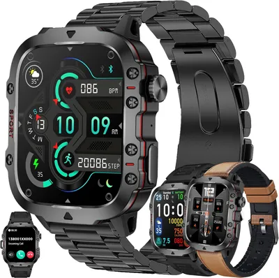 Produktbild von mit Telefonfunktion, 1,96 Fitnessuhr Fitness Tracker 123 Sportmodi Aktivitätstracker 5ATM Wasserdicht mit Schlafmonitor Schrittzähler Armbanduhr