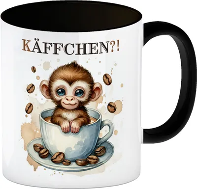 Produktbild von Käffchen Süßer Affe in einer Kaffeetasse Kaffeebecher in schwarz