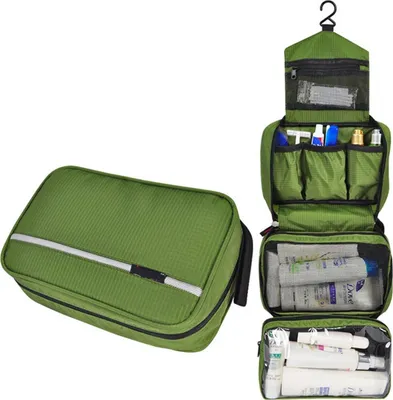 Produktbild von Hängende Reise-Kulturtasche Rasierbeutel Make-up Organizer Große Kapazität Trocken-Nass-Trennung, Dunkelgrün