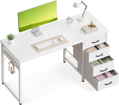 Productafbeelding van Bureau met 4 lades, 120x48x77 cm, hout, met houder voor hoofdtelefoon, geschikt voor thuiswerken