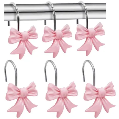 Produktbild von 3er Set Duschvorhangringe mit Schmetterlings-Design aus Harz und Metall, dekorativ, rosa, 7,3×4,2 cm