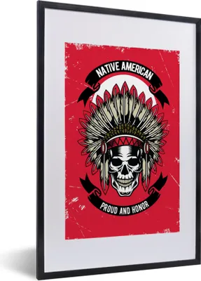 Produktbild von MuchoWow® MuchoWow® Gerahmtes Poster Totenkopf - Indianerwappen - Retro - Zeichnung 40x60 cm - Poster mit zchwarzem Bilderrahmen - Poster in Rahmen