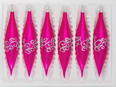 Produktbild von 6 tlg. Glas-Zapfen Set in Hochglanz-Pink-Silberne-Ornamente