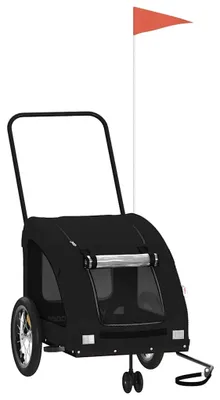 Image de vidaXL Remorque pour vélo Chiens Noir Tissu Oxford et fer