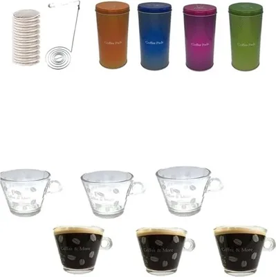 Produktbild von Kaffeepad-Dosen + 6 Tassen 220ml + 4 Paddosen als Geschenkset
