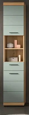 Produktbild von Bad Hochschrank "Shawn" in Salbei grün und Eiche 2-türig, Badschrank 37 x 191 cm