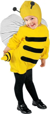 A young child wearing a bee costume.