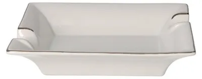 Produktbild von Angelo Zigarrenaschenbecher Keramik, Weiß mit silbernem Rand, 2 Zigarrenablagen