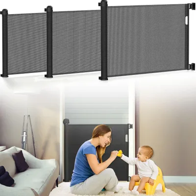 Image de LZQ Barrière de sécurité à enrouleur 0-150cm Barrière de sécurité pour chien et bébé Barrière d'escalier Porte rétractable Barrières extensibles pour chien pour l'intérieur et l'extérieur - Noir
