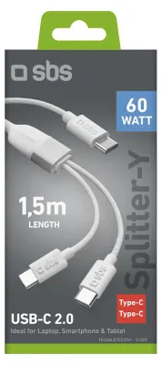 Zdjęcie produktu dla SBS TECABLETCC2IN1, 1,5 m, USB C, USB C, Biały