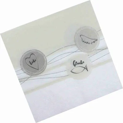 Produktbild von 20 Servietten Liebe Glaube Hoffnung 3lag. 33x33cm Fisch Herz Flügel Geburt Taufe, Farbe:creme
