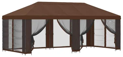 Image de Gazebo avec murs latéraux 6 x 3 m Marron Polyester et Acier 190