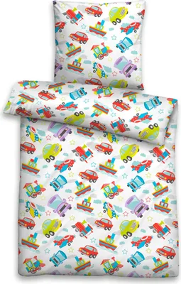Produktbild von Biberna Linon Bettwäsche Fahrzeuge Größe 100 x 135+40 x 60 cm natur