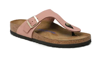 Produktbild von Birkenstock Gizeh Soft Footbed Nubukleder, schmale Passform – Rosa, Größe 8