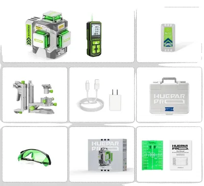 Obrázek produktu pro Laserová vodováha Huepar, vysoká přesnost ±2 mm, dlouhá provozní doba 10 hodin, SET-5