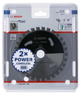 Immagine prodotto di Lama circolare Bosch Standard per acciaio, 136  x  1,6/1,2  x  20, 30  Zä hne - 2608837746