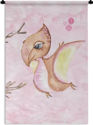 Produktbild von MuchoWow® Wandteppich Wandbehang Dino - Kinderzimmer - Aquarell - Mädchen - Kind - Rosa - Mädchen 60x90 cm Tapisserie Dekoration Wandtuch - Foto-Teppich - Abwaschbar