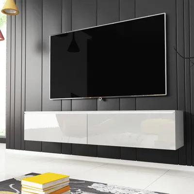 Produktbild von Selsey - Fernsehschrank / TV-Lowboard KANE hängend/stehend in Weiß mit Hochglanzfronten und LED, 140 cm