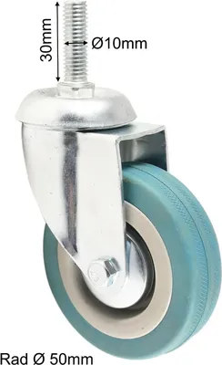 Produktbild von Lenkrolle 50mm Geräterolle Vollgummi Möbelrolle Rollen Gewinde Stift Fadenschutz