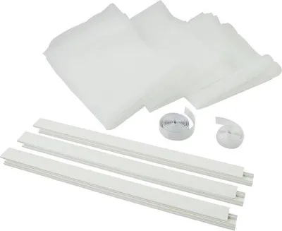 Produktbild von Unyqoos® Fliegengitter-Türvorhang – weißer Insektenschutz aus Kunststoff, 95 x 221 cm, 3 Netzstreifen, selbstklebendes Klettband, Montage ohne Bohren