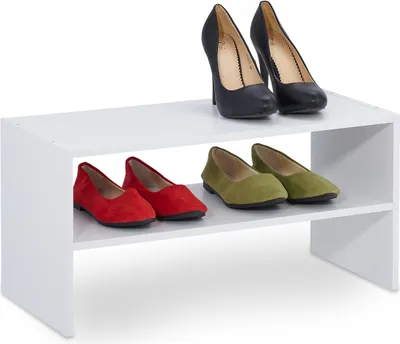 Produktbild von Relaxdays Schuhregal, für 4 Paar Schuhe, HBT: 29,5 x 60 x 29,5 cm, schmal, 2 Ebenen, Flur Schuhablage, stapelbar, weiß