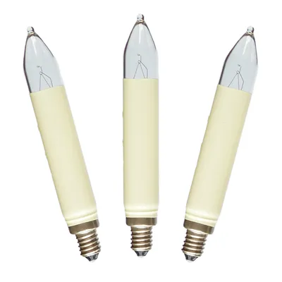 Produktbild von Erzgebirgslicht - AUSWAHL - 3 Stück Schaftkerze 12V 3W E10 für 20 Brennstellen Ersatzbirne Glühbirne (Normal-)Schaftkerze Glühlämpchen für Lichterketten Pyramide und Schwibbogen (keine LED!)