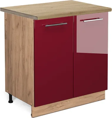 Produktbild von Spülenunterschrank Vicco Fame-Line Bordeaux Hochglanz 80 cm , AP Eiche, Model 46684