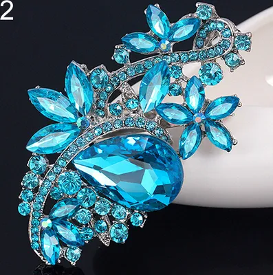 Produktbild von Wassertropfen-Blumen-Brosche, Strass-Kristall-Broschen, Blumenstrauß, Hochzeitsschmuck-Silber + Seeblau
